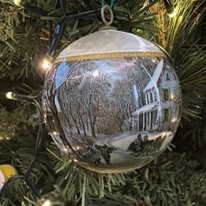 Currier and Ives "AMERICAN HOMESTEAD" Christmas Ornament Winter Scene PRE 1980